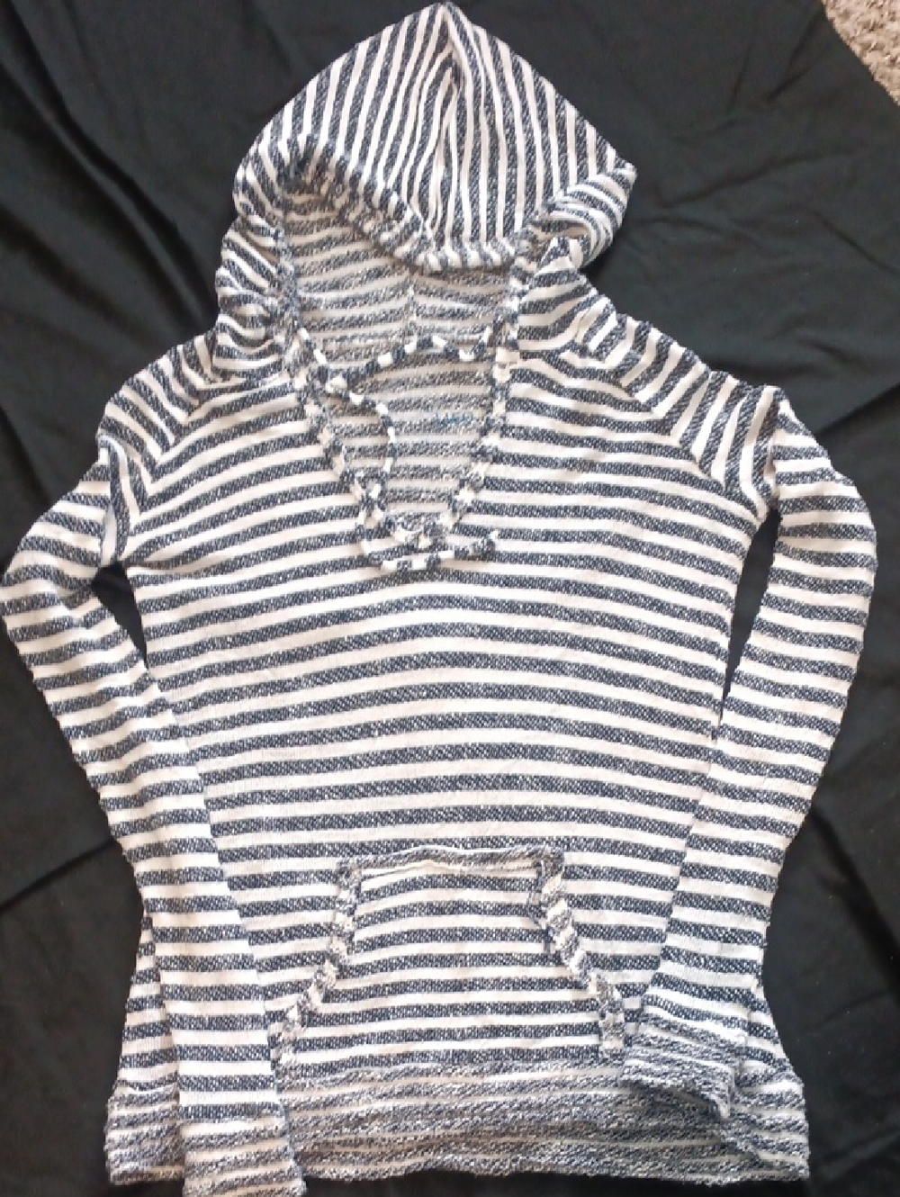 Striped Navy and White Hooded Pullover Sweatshirt